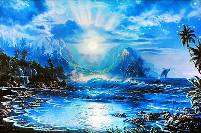 希望の光に向かうイルカ 絵画イラスト原画 風水 見分け 